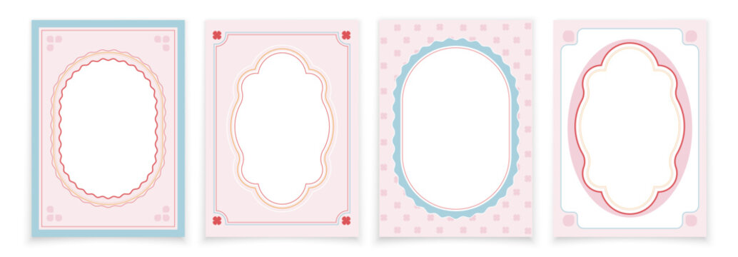 Decorative frames templates for postcards in pastel colors with floral elements