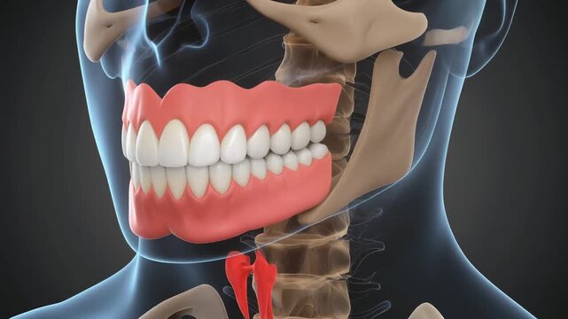 Comprehensive 3D Illustration of Human Jaw and Dental Anatomy, Highlighting Oral Prosthetics and Essential Structures for Health Education