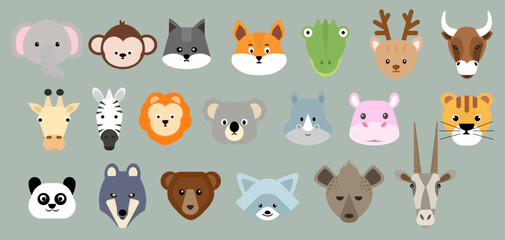Obraz premium Wildlife basic shape animal head icon flat vector design.