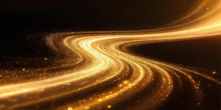 A fast car drives along a winding asphalt highway at night, creating a motion blur of light trails as it travels down the dark freeway lane