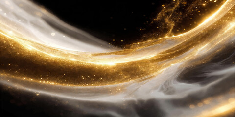 An abstract golden background features liquid stars and a glass of whiskey shimmering like a dark nebula within a deep space galaxy universe © JAFOR
