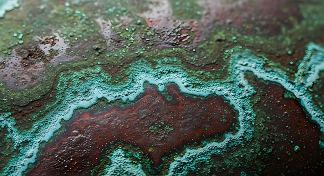 Close-up of Verdigris on Copper Surface with Textured Patterns