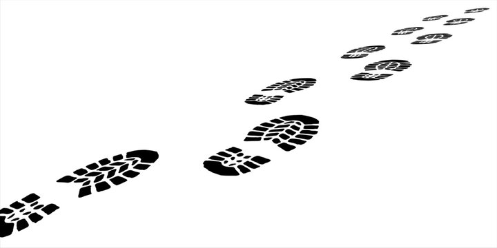footprint shoe sole tracking path on transparent background, shoe footprint path vector illustration