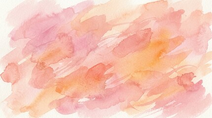 Fototapeta premium Abstract watercolor background in pastel pink and orange tones, soft hand painted wash texture, artistic peach and rose watercolor splash for stationery