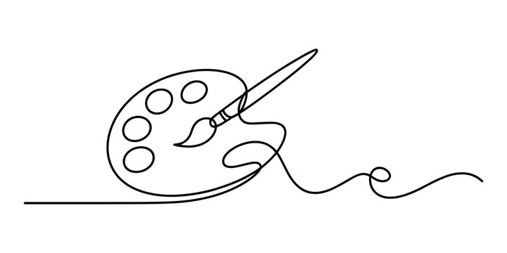 Continuous single line drawing of an artist paint palette and a brush for creative painting and drawing projects in a simple and minimalist style illustration Vector, illustration