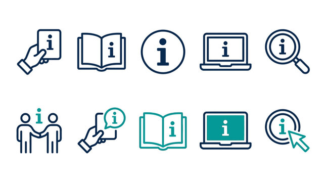 Information icons for education learning and knowledge sharing on various devices and media