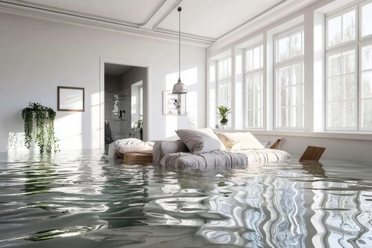 The scene highlights the challenges faced in flood-affected homes.