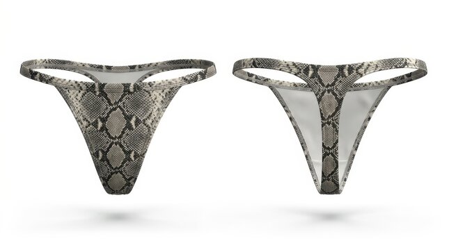 Snakeskin pattern thong underwear shown from front and back