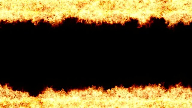 Fiery Horizontal Flames on Dark Background Create Warm Glow, Endless Loop