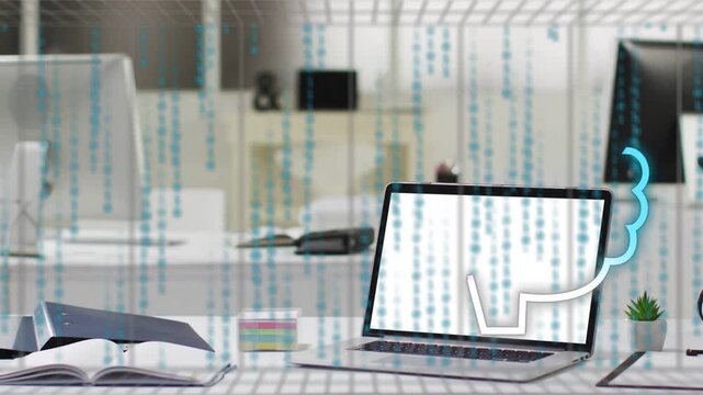 teal head icon sending message laptop parsing code AI cloud speaking binary then making chat reply