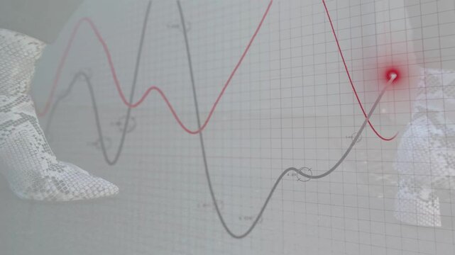 Lace boot entering left, crossing graph, shifting red node, showing circled markers for data design