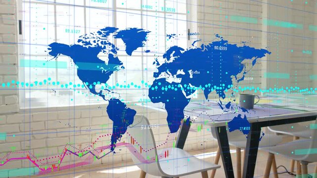 On refresh blue map overlay updating, trend lines shifting, labels changing to show global data
