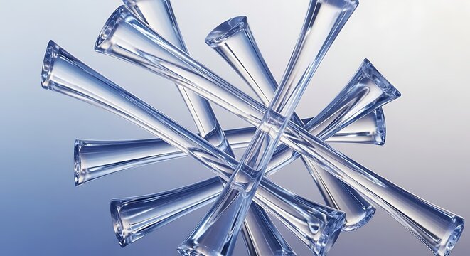 Abstract arrangement of clear glass rods geometric composition with transparent elements and light reflections modern background for design