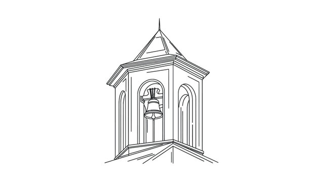 Hand drawn illustration of a classic church bell tower.