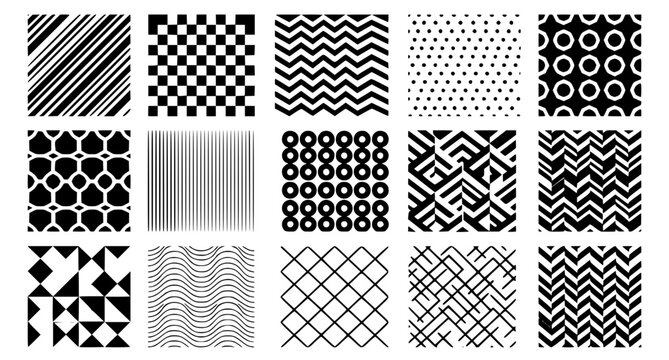 Minimal Seamless Black and White Geometric Pattern Set with Modern Abstract Vector Textures