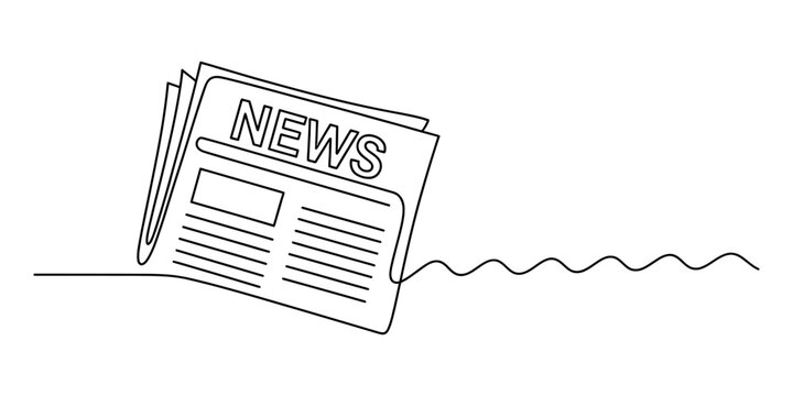 Continuous single line drawing of a daily newspaper with the word news printed on the top header for media communication and journalism concept illustration Vector, illustration