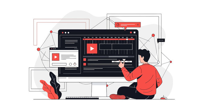 Video Editing Software Interface with Person Working On Computer