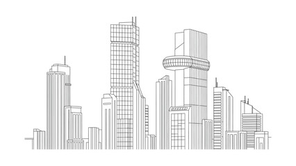 Fototapeta premium Architectural sketch illustration of a modern city skyline with skyscrapers.