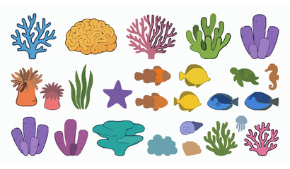 Underwater coral reef elements vector collection marine illustration © abdul