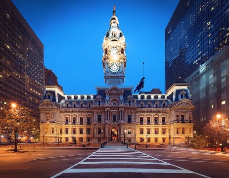 philadelphia pennsylvania broad street city hall clock at night