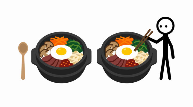 Korean bibimbap rice bowls with fried egg and vegetables