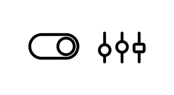 System control interface icons showing a toggle switch and audio equalizer sound settings with equalizer settings interface technology configuration minimalist electronic monochrome isolated
