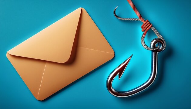 phishing awareness a fishing hook and an email envelope on a blue background cybersecurity cyber crime online fraud and scam concept