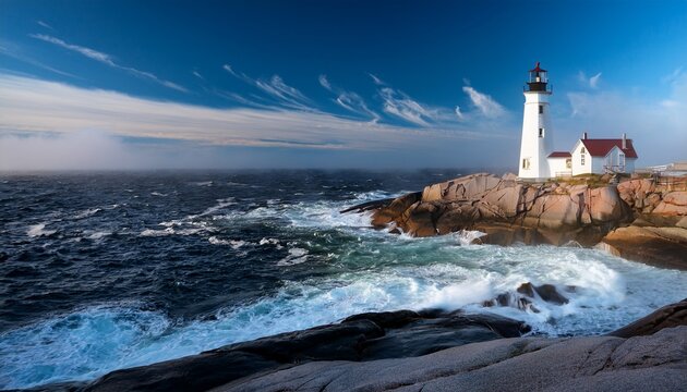 peggyrs cove lighthouse beam over rough ocean waters in nova scotia