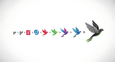 Obraz premium Swift evolution of a digital abstract into a majestic flying bird, illustrating the dynamic journey of growth, innovation, and creative freedom