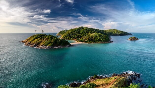 view of windmill viewpoint from yanui beach phuket thailand