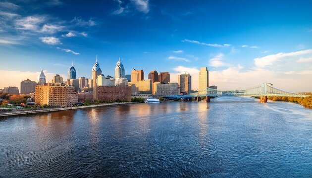 philadelphia pennsylvania downtown city skyline from delaware river