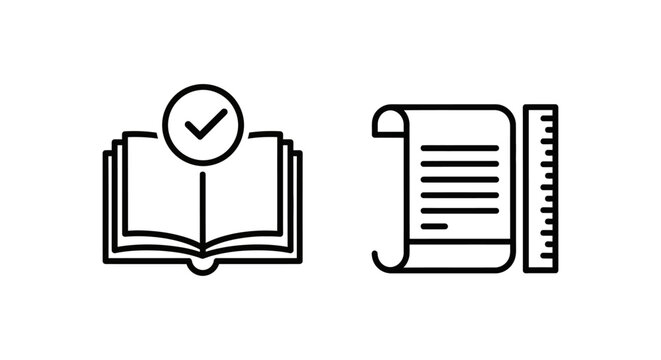 Best practices and guidelines documentation line icons set with guidelines documentation practice standards instructions information regulation compliance development checklist accuracy