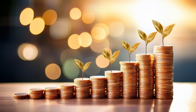 growing coins show increase in wealth and savings in financial growth chart