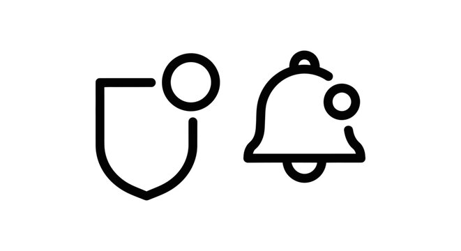 Notification badge and bell icon set for user interface with notification security protection interface minimalist communication announcement attention information software development
