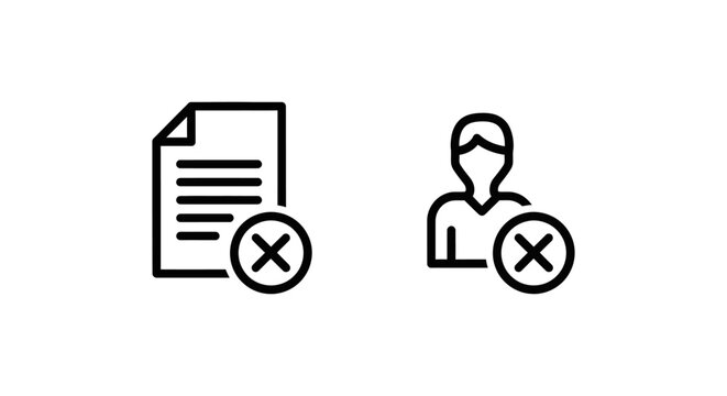 Vendor issue and problematic vendor status icons with document rejected minimalist business management complaint negative cancellation operation graphics feedback corporate administration