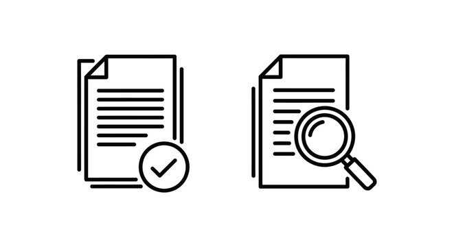 Document review policy and guidelines icons with guidelines document magnifying approval compliance inspection verification validation business standard regulation analysis research