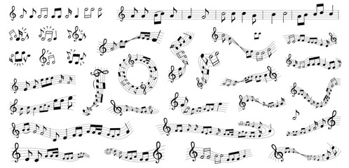 Musical notes melody on white background set. Musical notes collection. Treble clef, note. © Ірина Лещенко