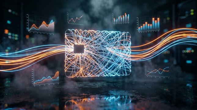 Glowing Fiber Optic Credit Card Shape with Digital Transfer Light Trails