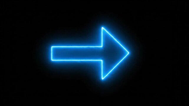 Bright neon blue arrow pointing right on a black background for a simple and modern visual.