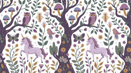 Colorful deer and reindeer pattern with floral and leaf design in forest style © Msttaslima