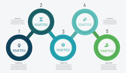 Fototapeta premium Modern Colorful 5 Step Workflow Diagram for Marketing Strategy and Project Management Presentation Design
