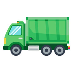 Fototapeta premium Green Garbage Truck: A bright green garbage truck is depicted in a side view, ready to collect waste and maintain cleanliness.