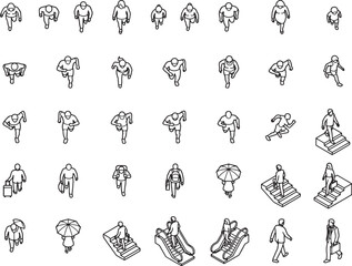 Fototapeta premium A comprehensive overhead view array of meticulously crafted line art people engaged in daily activities. 