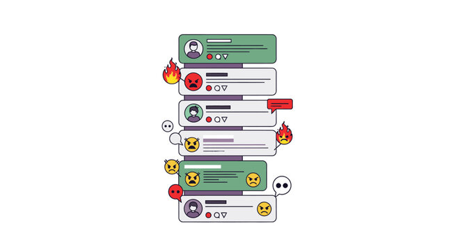 Online communication and social media chat messages with emojis and negative emotions icons
