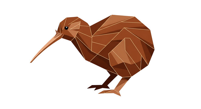 Low poly illustration of a kiwi bird, geometric style animal design