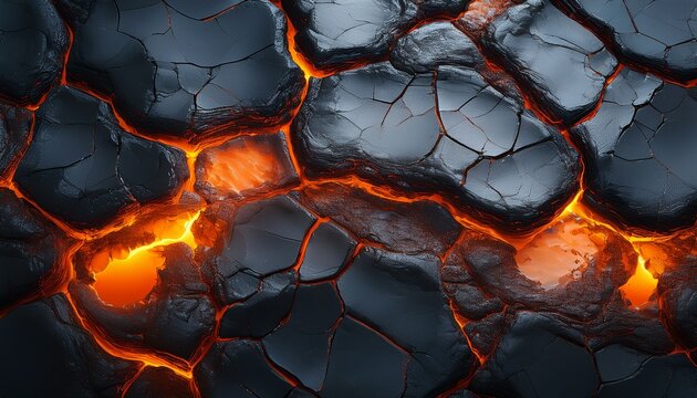 semi cooled molten steel surface with dark gray crust glowing orange metal rough texture and subtle cracks