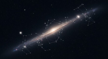 Fototapeta premium A Vibrant Spiral Galaxy Interconnected by Cosmic Webs of Dark Matter in the Vast Universe