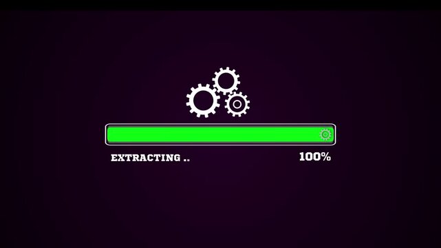 Professional green extraction status indicator for compressed folders, showing a complete technical processing cycle on dark background.