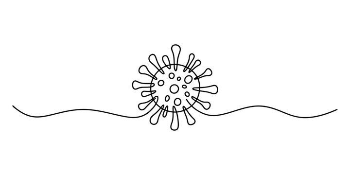 Continuous single line drawing of a corona virus cell shape icon for medical health and science research concept in a simple minimalist black and white style Vector, illustration