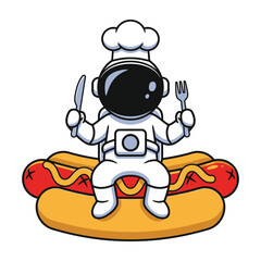 Astronaut eating hot dog in space chef hat © AlphaEdgeX